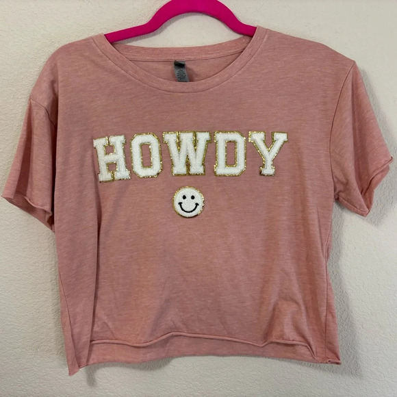Chenille Letter Howdy Crop T-Shirt - Picture 1 of 5